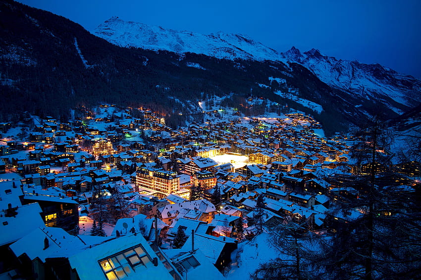 Zermatt, Snow, Alps, Landscape, Lights, Mountains HD wallpaper