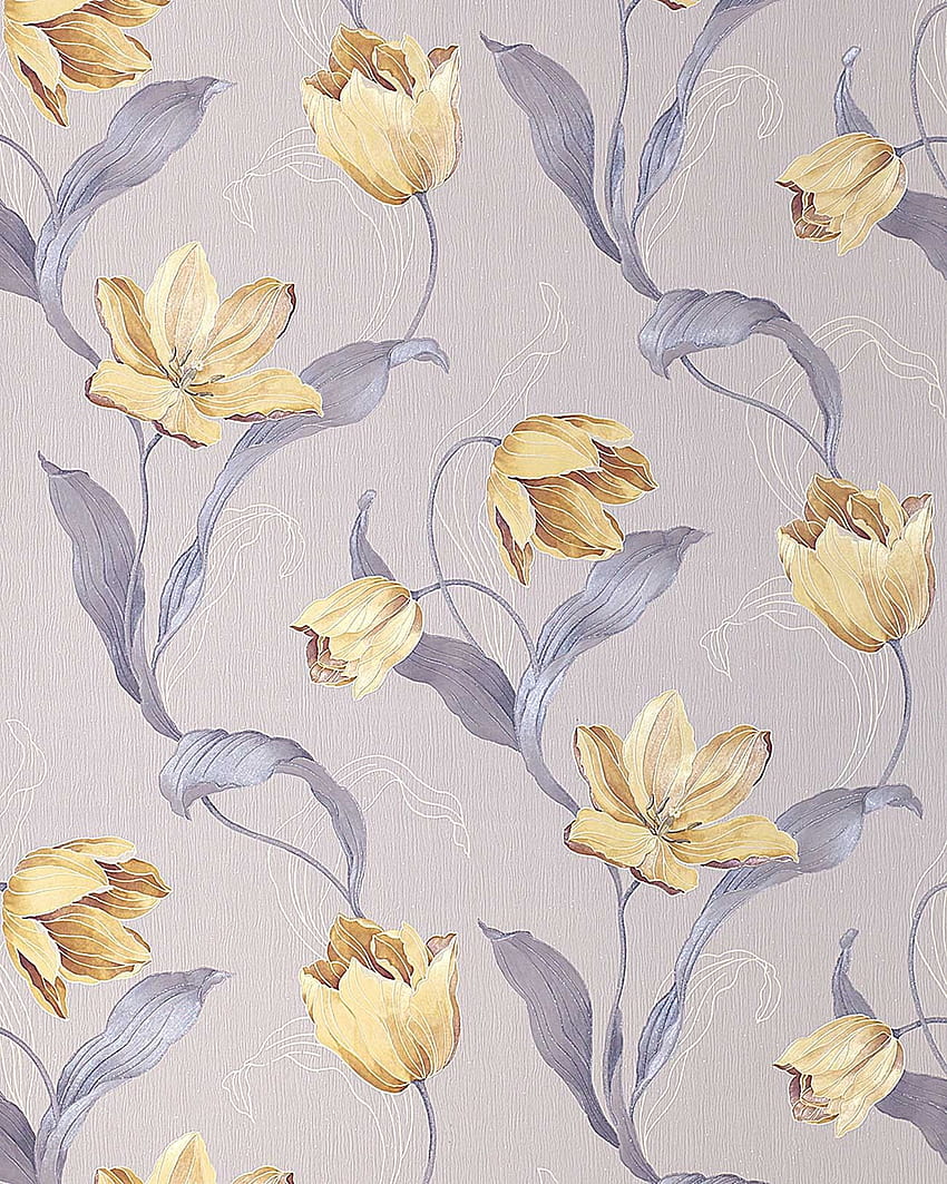 EDEM 828 22 Deluxe Flower Tulip Light Grey Brillant Blue Gold 75 Sq Ft 4823049732796, Gray and Gold HD phone wallpaper