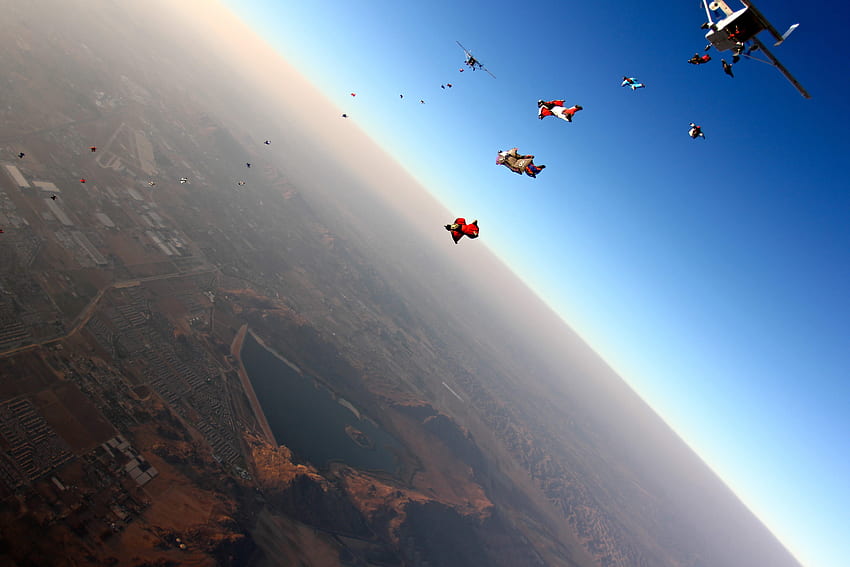 Sports, City, Flight, Plane, Airplane, Bounce, Jump, Parachutists, Paratroopers HD wallpaper