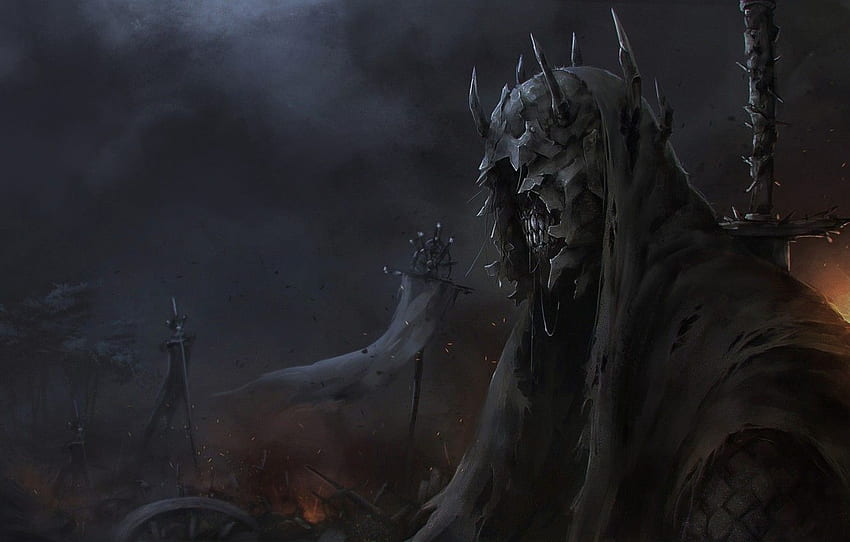 Figure, The Lord Of The Rings, Art, Art, Ghost, The Lord of the Rings, Concept Art, Nazgul, Characters, Nazgul, Ghost ring, by Jens Kuczwara, Some Creepy Helmet Dude, Jens Kuczwara HD wallpaper