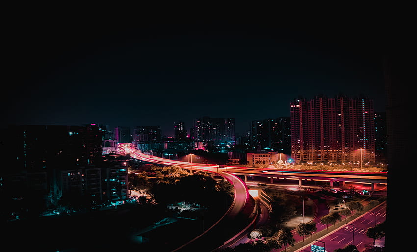 Cities, Night, Road, Night City, City Lights, Backlight, Illumination HD wallpaper