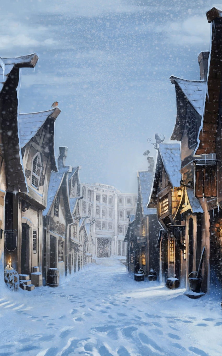 Diagon Alley, Harry Potter, Snow, Artwork, Harry Potter Kindle HD phone wallpaper