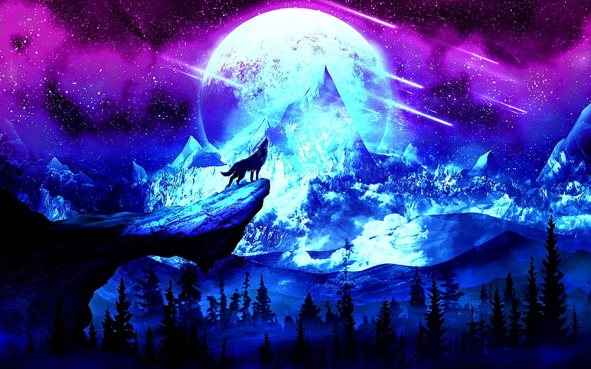 Kühler blauer Wolf Wolf .pro, kühles Lila und Blau HD-Hintergrundbild