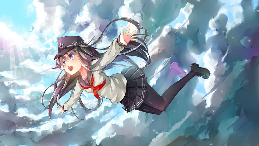 Anime fly sky hafif elbise uzun saçlı orijinal güneş kızı güzelliği., Anime Uçan HD duvar kağıdı