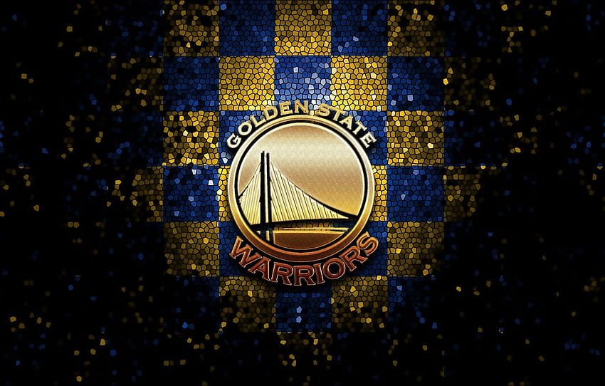sport, logo, koszykówka, NBA, Golden State Warriors, brokat, w kratkę , sekcja спорт, Golden State Warriors Team Tapeta HD