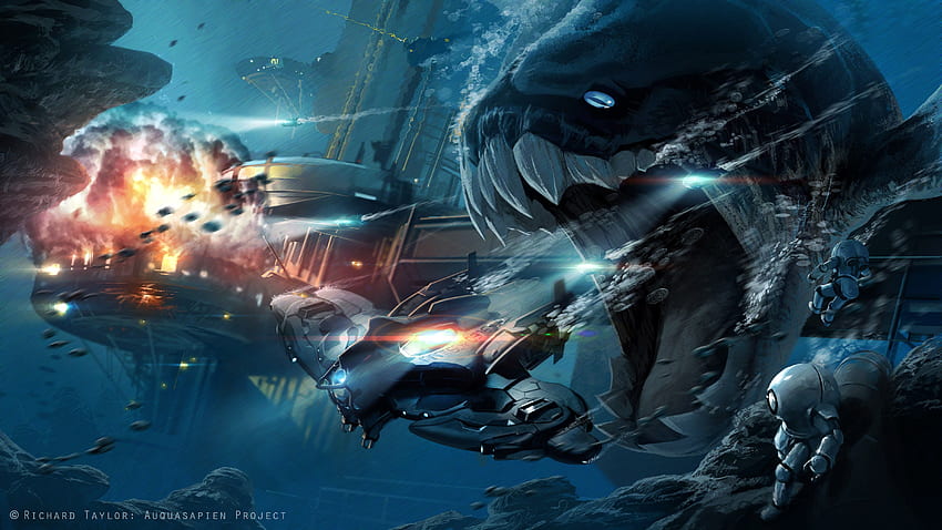 monsters, deep sea, science fiction, artwork, underwater, Sci-Fi Monster HD wallpaper