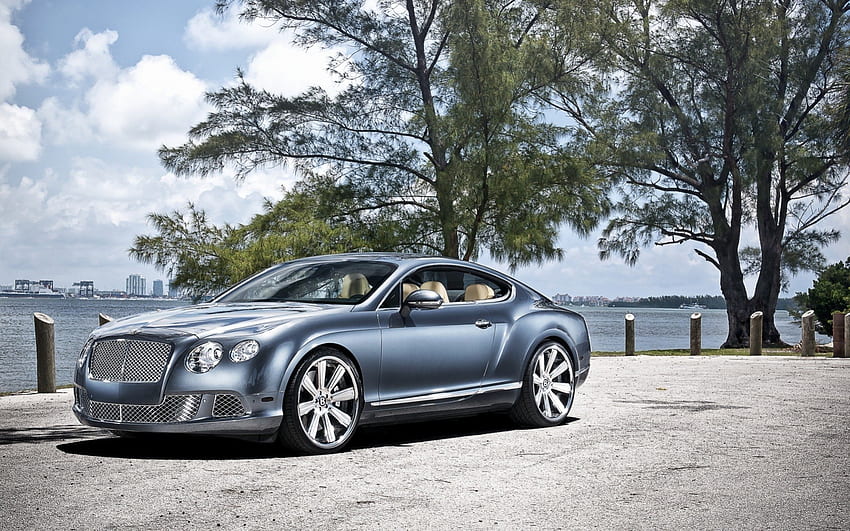 Bentley Continental GT, argento, bentley, lago, gt Sfondo HD
