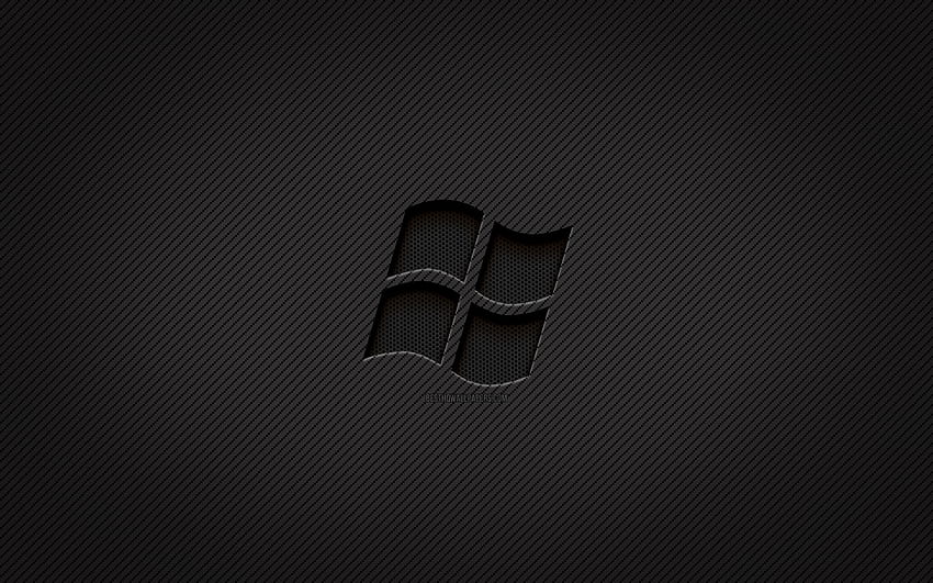 Logo karbon Windows,, seni grunge, latar belakang karbon, kreatif, logo hitam Windows, OS, logo Windows, Windows Wallpaper HD