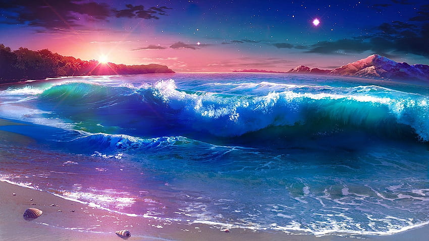 Waves Splashing on the Sea, sea, waves, clouds, splashing, nature, sun HD wallpaper