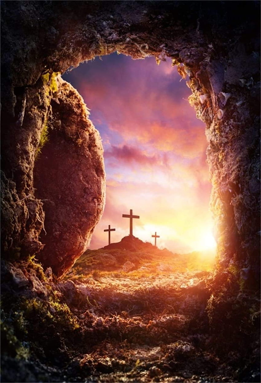 CSFOTO ft Background for Jesus Christ Empty Tomb graphy Backdrop Easter Crucifixion and Resurrection Cross Religion Dusk Sunrise Holy Christianity Studio Props Polyester : Camera & HD phone wallpaper