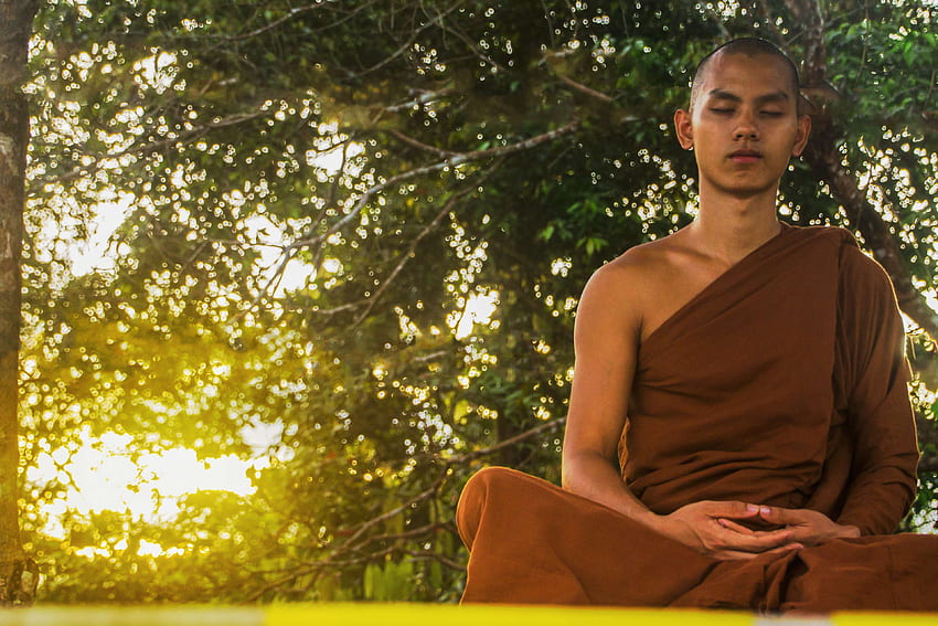 buddhisme, senja, meditasi, biksu meditasi, meditasi, biksu, biksu Buddha Wallpaper HD
