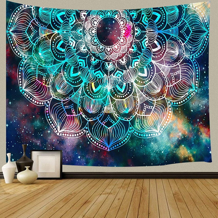 JAWO Mandala Duvar Goblen, Psychedelic Bohem Hippi Mandala Çiçek Renkli Evren Bulutsusu Arka Plan Duvar Asılı Goblen Yatak Odası Oturma Odası Yurt Duvar Dekor Sanat Goblen inç: Ev ve Trippy Mandala HD telefon duvar kağıdı