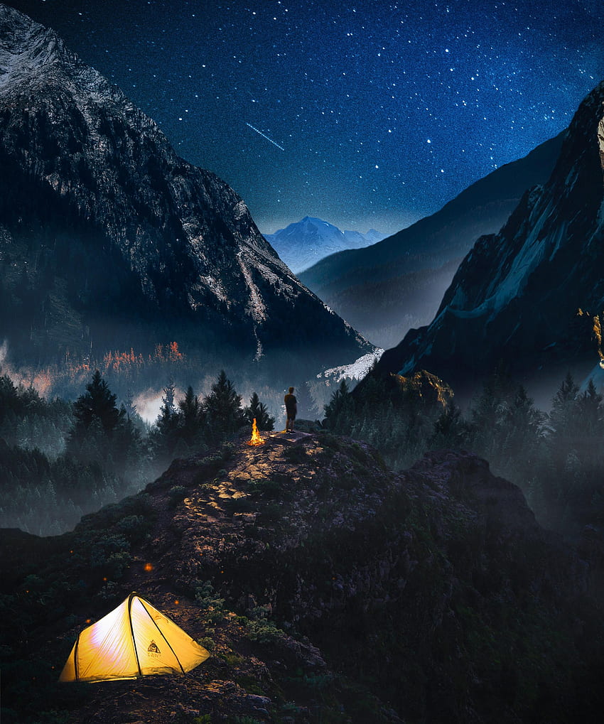 Solitudine, natura, montagne, cielo stellato, luppolo, campeggio, campeggio Sfondo del telefono HD