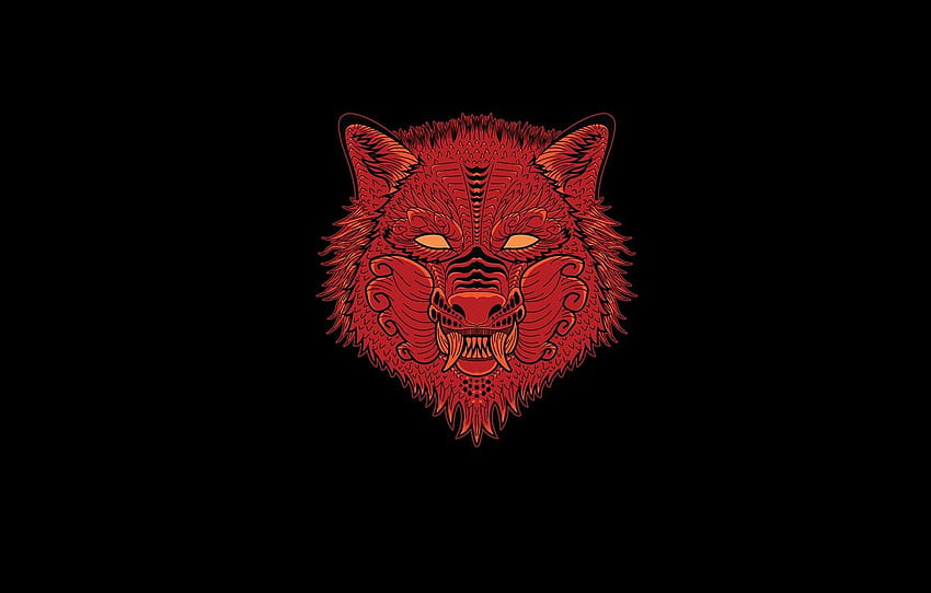 rosto, vermelho, lobo, minimalismo, fundo preto, lobo para , seção минимализм, Anime Black and Red Wolf papel de parede HD