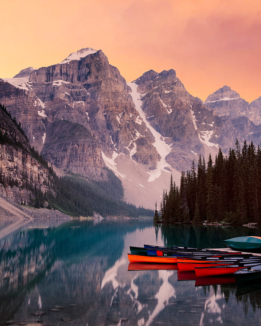 Nature, Trees, Mountains, Lake, Canoe, Kayak HD phone wallpaper
