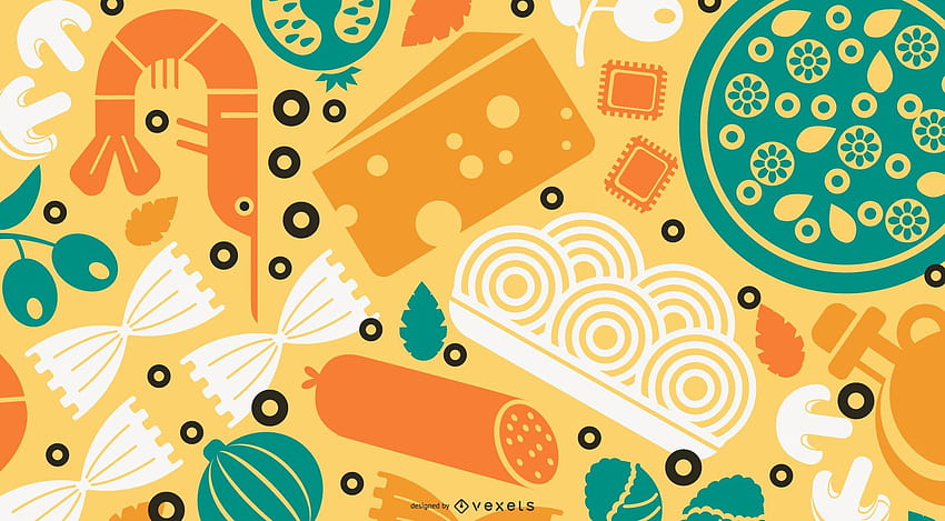 Italy Food Flat Design Vector, Food Pattern HD wallpaper