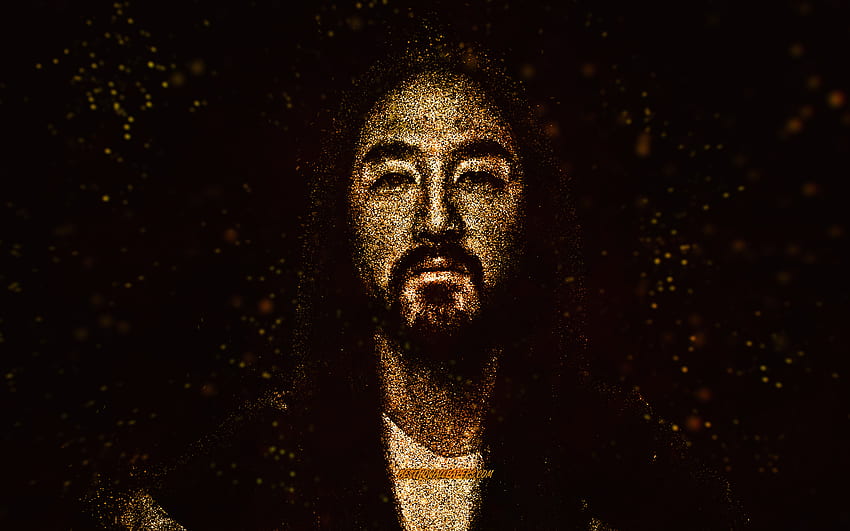 Steve Aoki, gold glitter art, black background, American DJ, Steve Aoki art, Steven Hiroyuki Aoki HD wallpaper