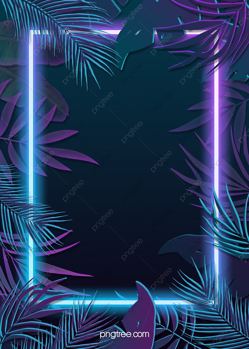 Tropical Plants Blue Purple Neon Effect Leaves Background, Tropical Plants, Leaf, The Neon Lights Background for HD phone wallpaper
