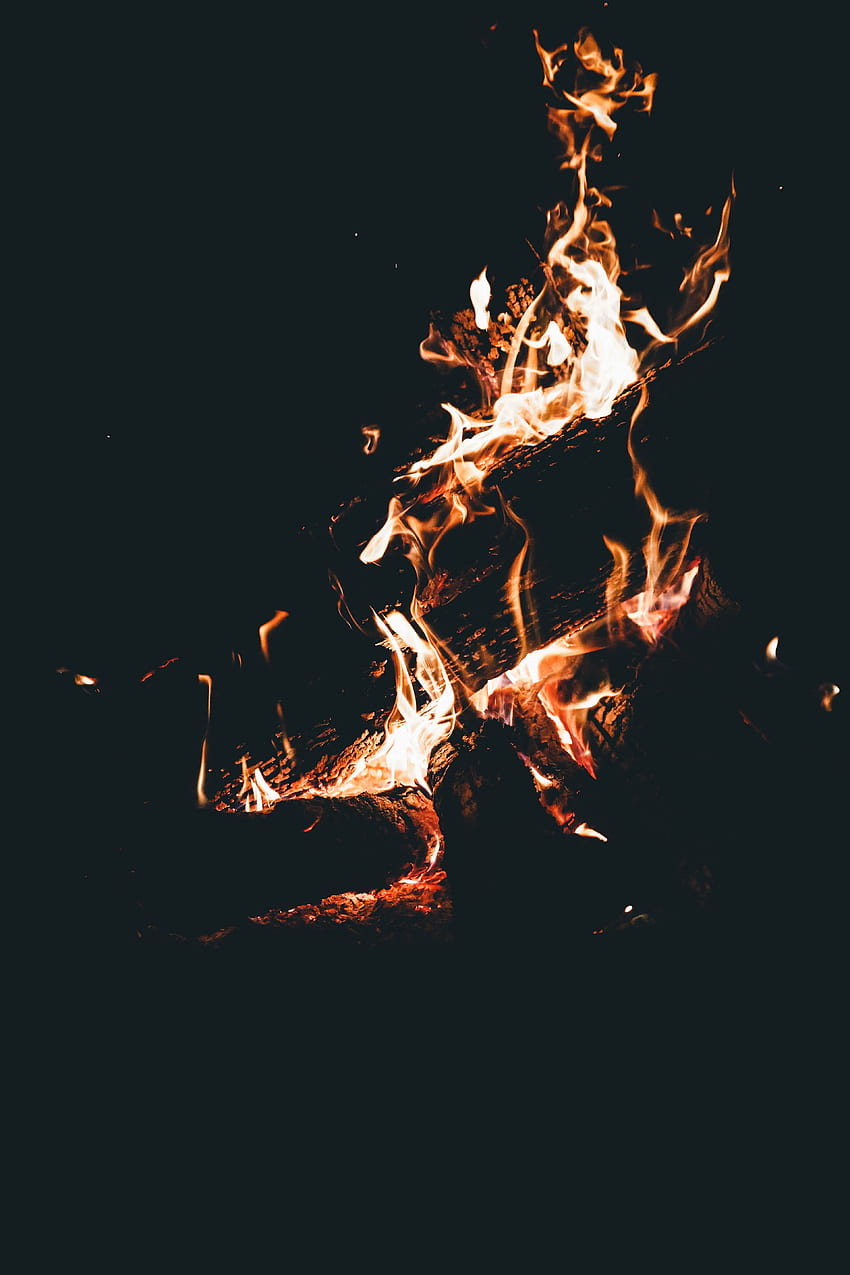Feuer, Lagerfeuer, Dunkel, Flamme, Brennholz, Camping, Campingplatz, Verbrennung HD-Handy-Hintergrundbild