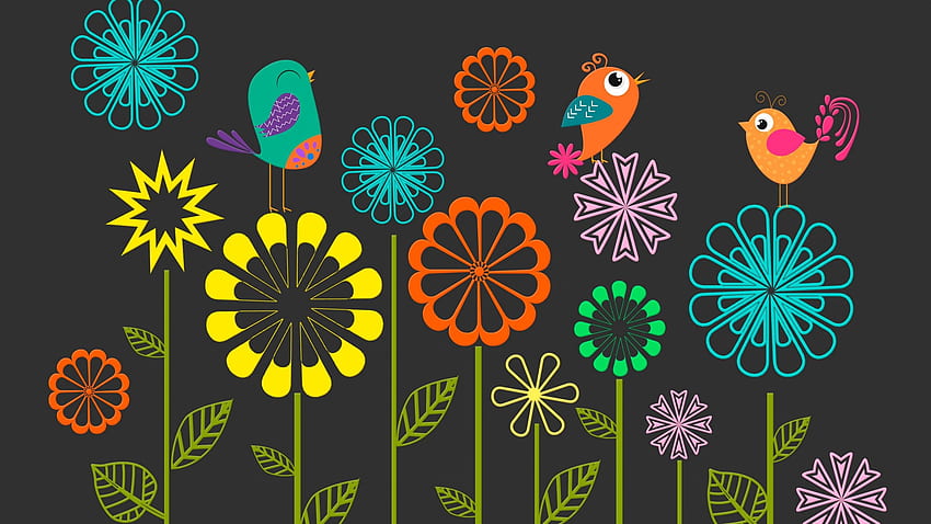 Colorato, primavera, uccelli, fiori, vettori, grafica creativa,. per iPhone, Android, Mobile e Sfondo HD