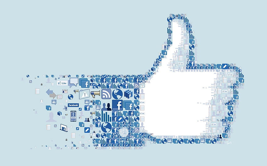 Facebook collage iconos pulgares arriba logos montaje social, Red social fondo de pantalla