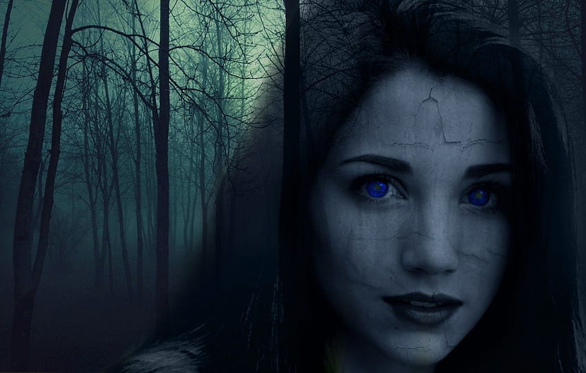 forest, girl, the darkness, cast, Ghost, horror, blue eyes, clear, dark, terrible, , Konstantin Gebo, scary girl, a Ghost girl, dark place, casting girls for , section девушки HD wallpaper