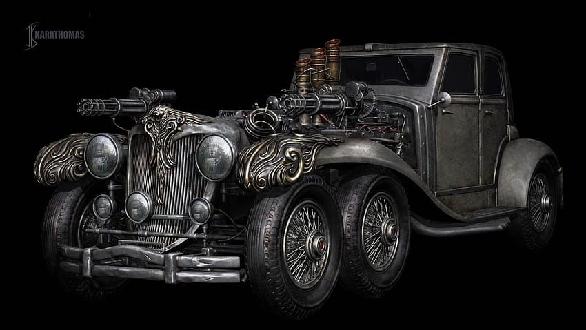 El arte del coche Karathomas Steampunk. Steampunk, vehículos Dieselpunk, Dieselpunk fondo de pantalla