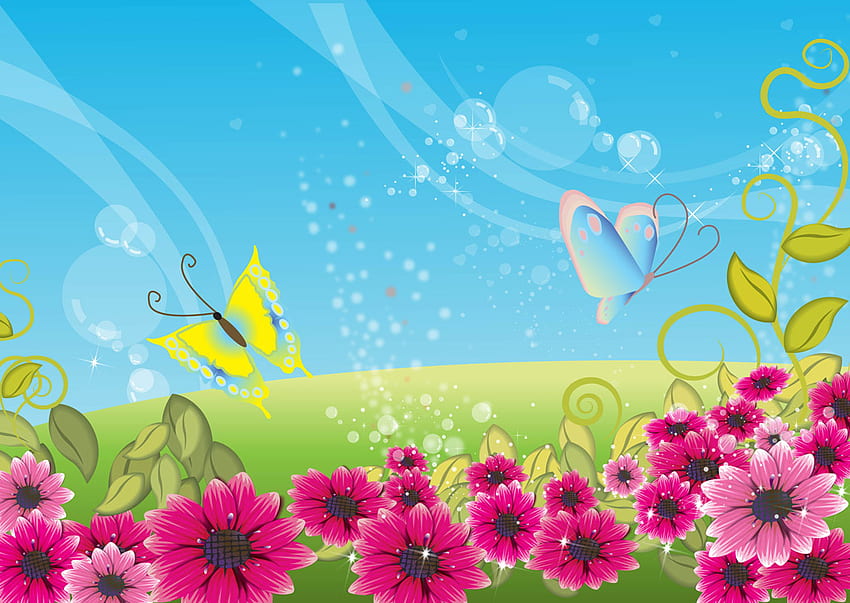 DÍA DE VERANO, veranos, día, mariposa, vector, flores fondo de pantalla