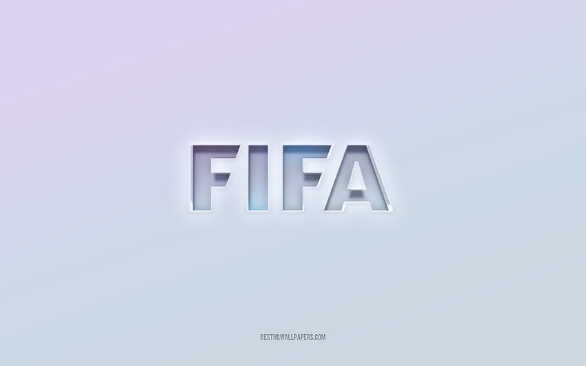 FIFA 로고, 잘라낸 3d 텍스트, 흰색 배경, FIFA 3d 로고, FIFA 엠블럼, FIFA, 엠보싱 로고, FIFA 3d 엠블럼 HD 월페이퍼