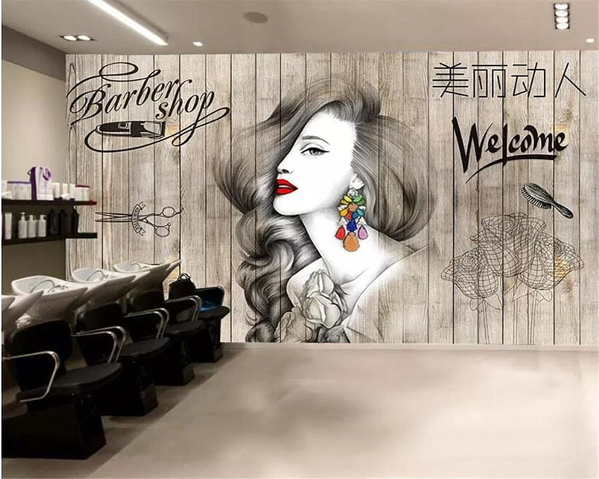 Beibehang Nordic kuaför kuaför güzellik salonu berber dükkanı arka plan duvar dekorasyonu 3D mural. HD duvar kağıdı