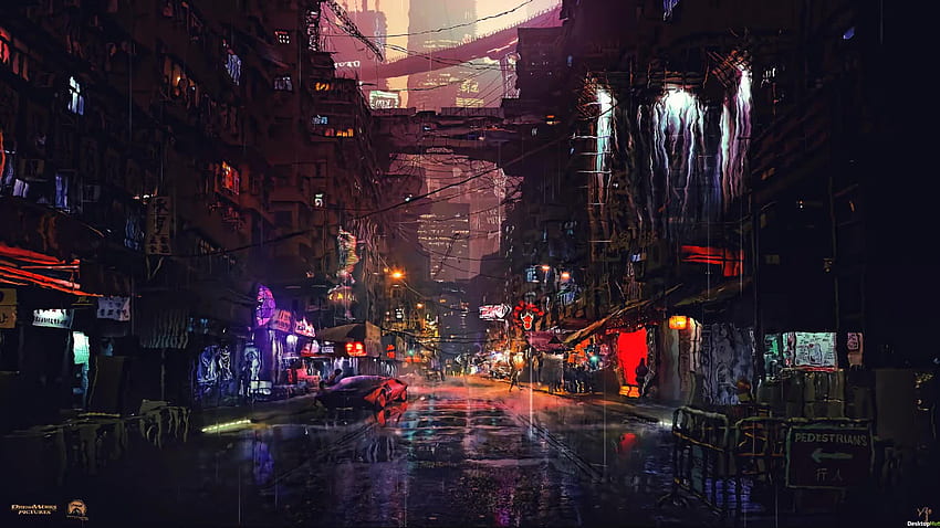 Cyberpunk Blade Runner Rain Street Langsung Wallpaper HD