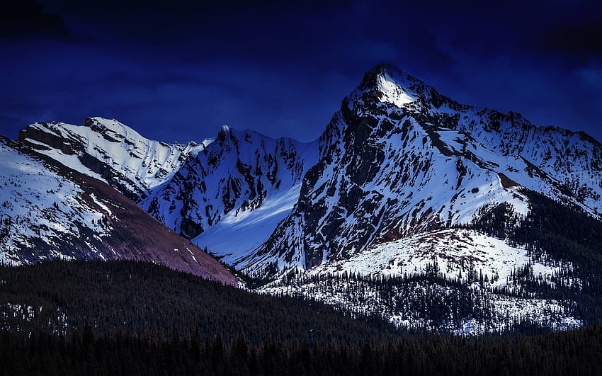 Alberta Jasper, montanhas cobertas de neve do Parque Nacional, natureza papel de parede HD