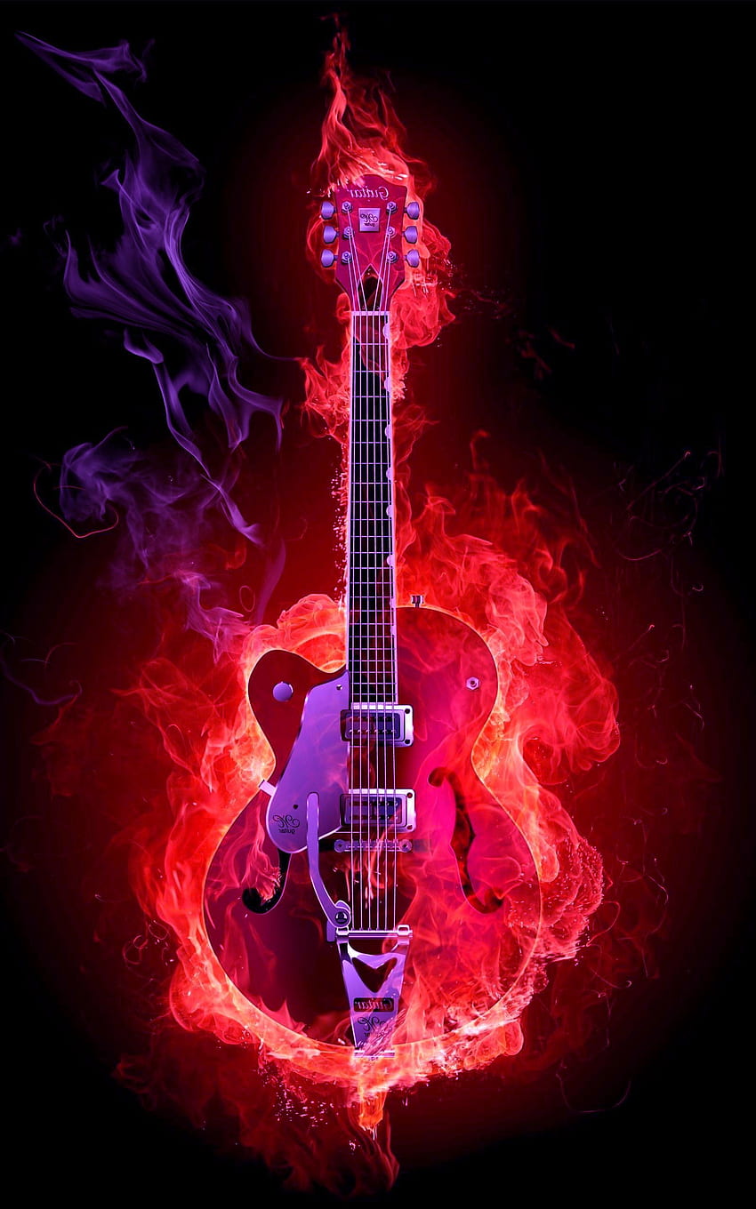赤のエレク トリック ギター、ネオン ギター HD電話の壁紙