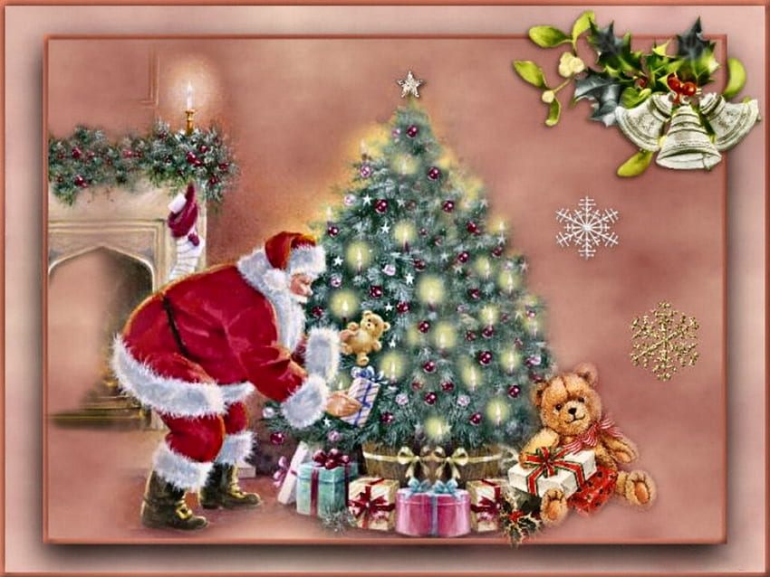 Christmas Night 1, Dezember, Kunst, Illustration, Kunstwerk, Anlass, Breit, Feiertag, Weihnachtsmann, Weihnachten HD-Hintergrundbild