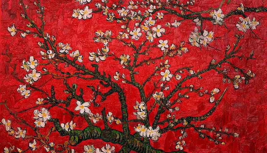 Almofadas em flor de amêndoa vermelho Vincent Van Gogh Fronha, flores de amêndoa Van Gogh papel de parede HD
