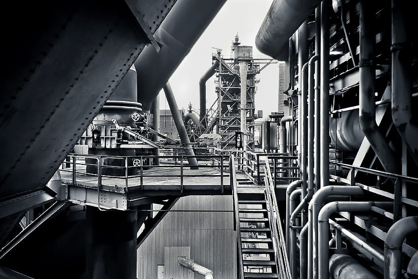 Graustufengrafik von Machine · Stock, Industrial Black HD-Hintergrundbild
