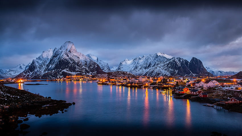 Magiczne wyspy Lofotów Norwegia Europa Zimowy poranny lekki kraj na tablet PC i telefon komórkowy Tapeta HD