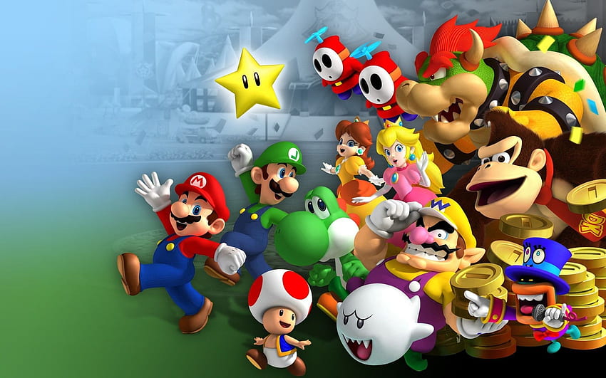 Mario Bros., Luigi, Princess Peach, Yoshi, Wario, Donkey Kong, Toad(캐릭터), 비디오 게임, Nintendo, Mario Kart 8 / 모바일 배경, Nintendo Collage HD 월페이퍼