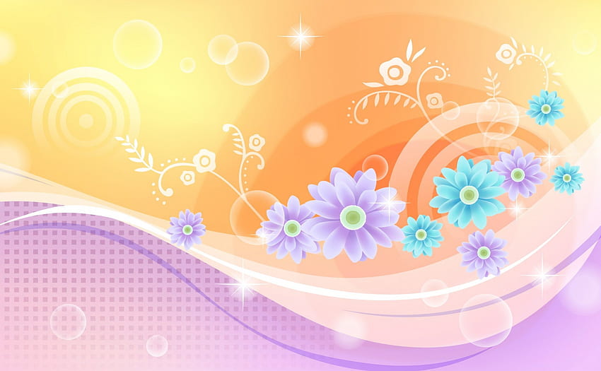 Swirly Flowers, background, purple, abstract, yellow, flowers, orange HD wallpaper