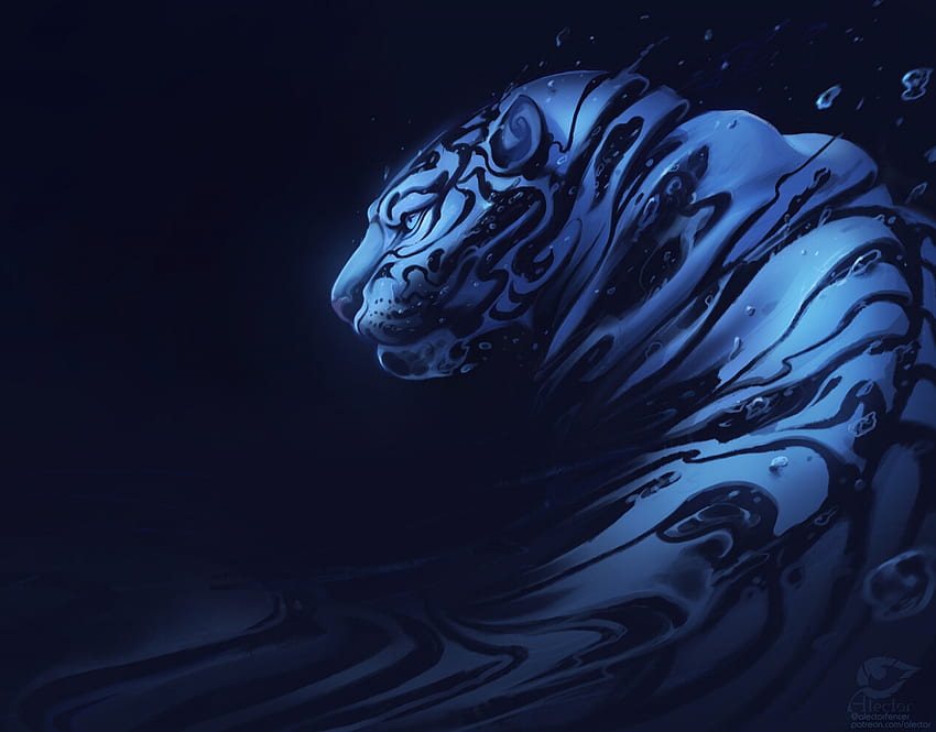 Año del tigre de agua, agua, oscuro, azul, negro, tigre, arte, alectoresgrimista, chino, zodiaco, fantasia, claudya schmidt, tigru, luminos fondo de pantalla