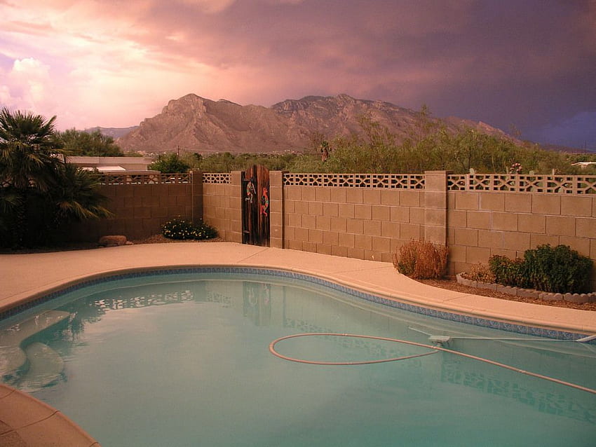 Tucson, AZ : Poolside during summer monsoon looking at the Catalina mountains , , (Arizona) HD wallpaper