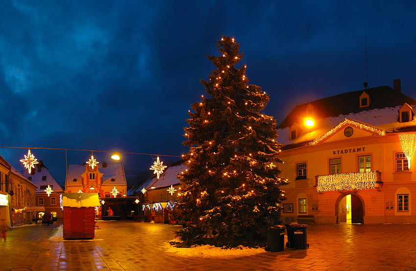 Feiertage, Nacht, Weihnachtsbaum, Girlande, Straße, Girlanden HD-Hintergrundbild