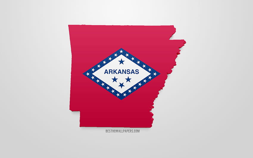 Arkansas'ın 3D bayrağı, harita silueti HD duvar kağıdı