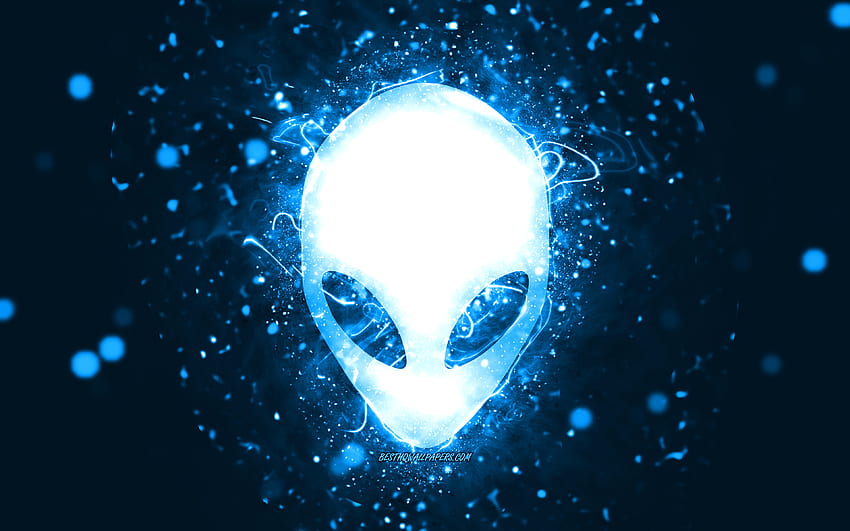 Logo bleu Alienware, , néons bleus, créatif, fond abstrait bleu, logo Alienware, marques, Alienware Fond d'écran HD