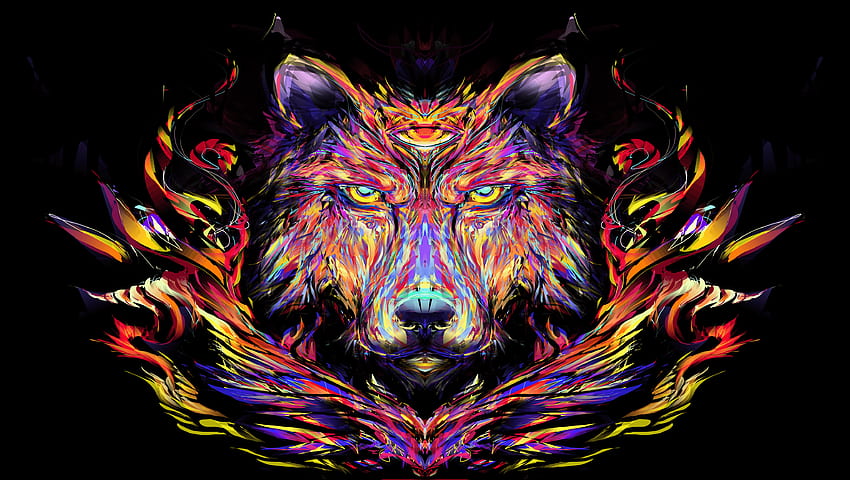 на Colorful Wolf fo, Cosmic Wolf HD тапет