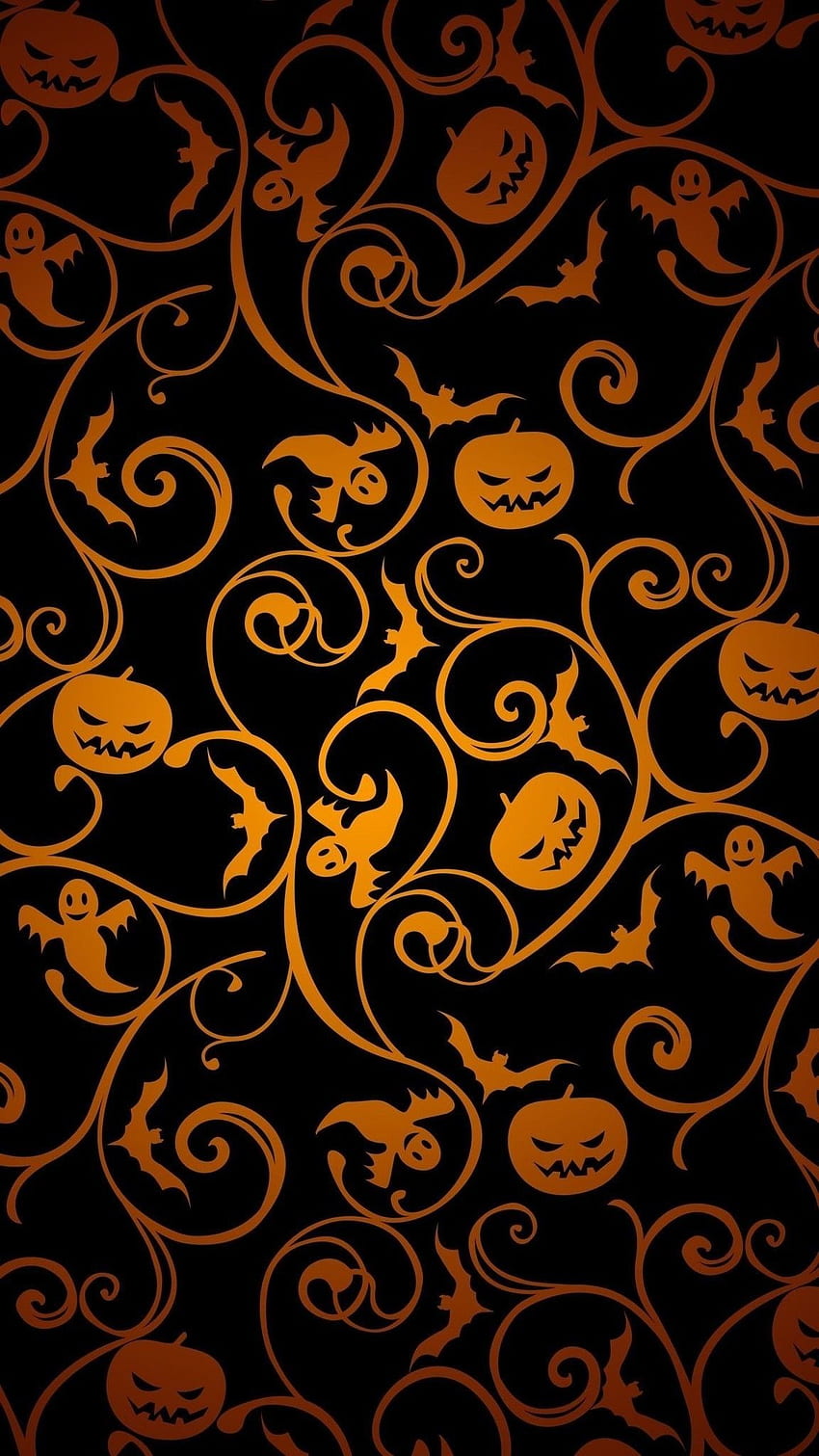 Orange Pumpkins, Ghosts, Bats Pattern Against Black - - teahub.io HD phone wallpaper