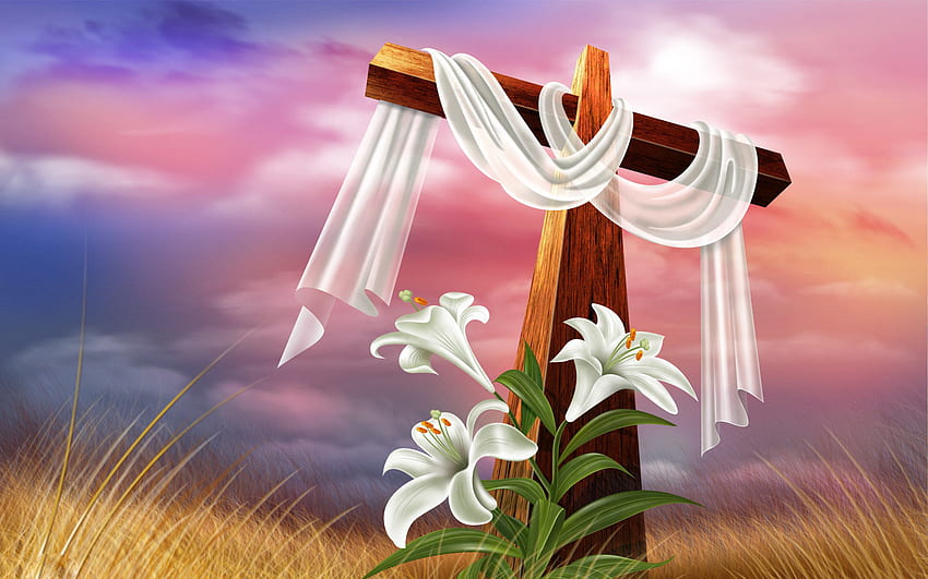 イースター！ 世界最大の「ミステリー」ストーリー – 深い平和と沈黙の中で作られました! Â» Easter-cross-and-lilies- 高画質の壁紙