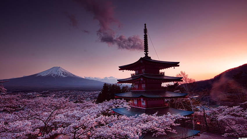 Churei Tower Mount Fuji Japan HD wallpaper