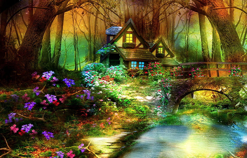 Des Anime-magischen Waldhintergrundes, magisches Holz HD-Hintergrundbild
