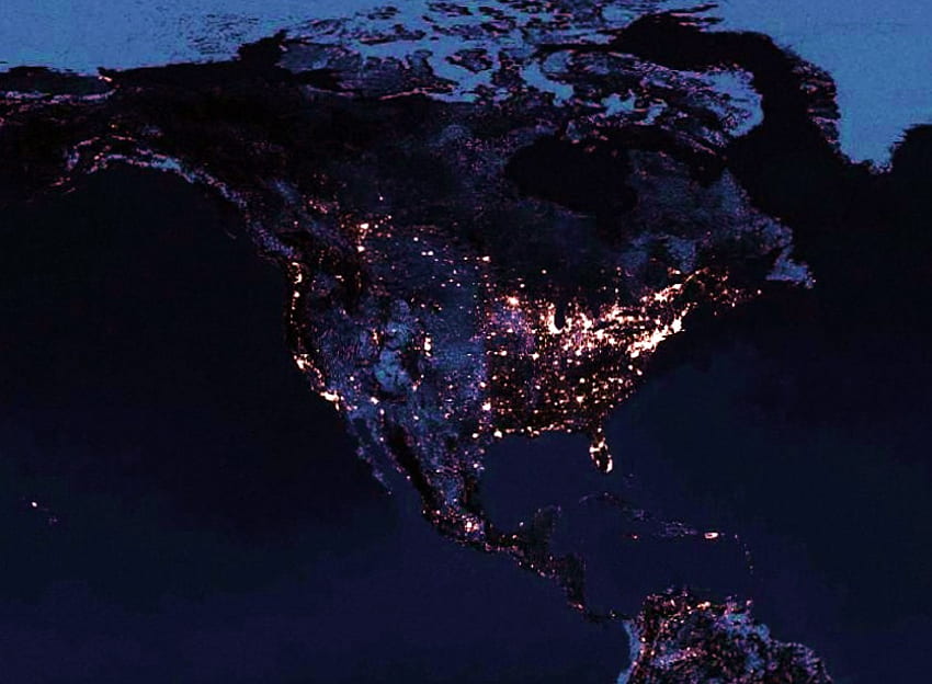 Espacio, noche y las Américas, noche, américa del sur, luces, américa del norte, espacio, país fondo de pantalla